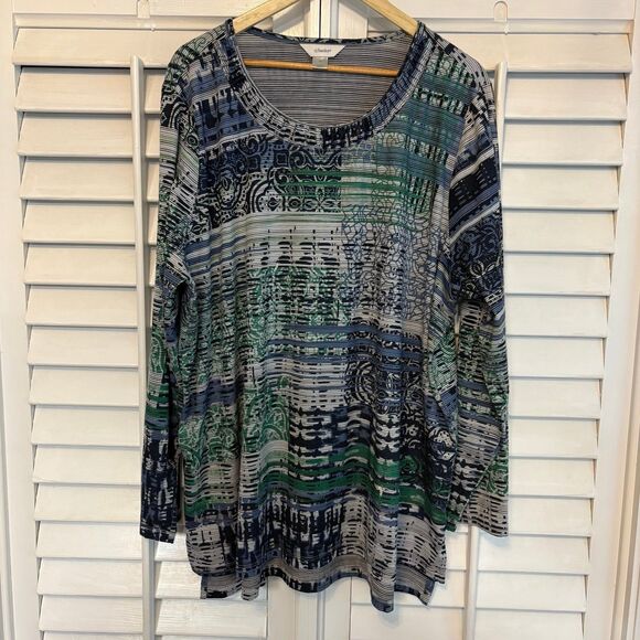 CJ Banks Blue And Green Top Size 3X - Picture 1 of 9